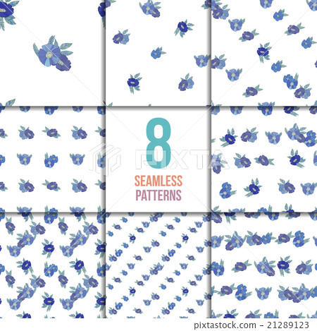 Set of eight seamless patterns with blue flowers 21289123