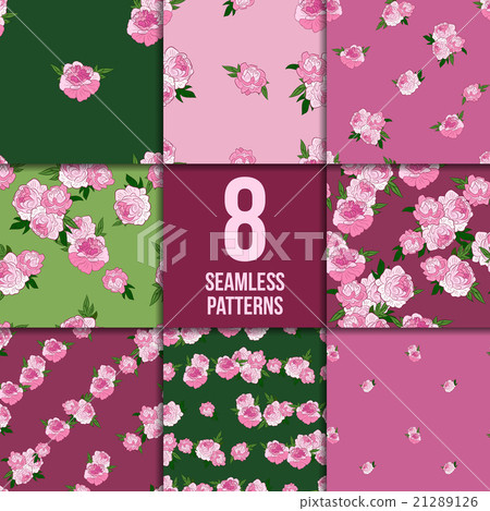 Seamless pattern set with pink peonies Seamless pattern set with pink peonies 21289126