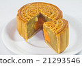 Sliced mooncake on white plate 21293546