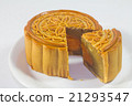 Sliced mooncake on white plate 21293547