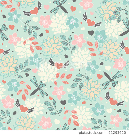 Spring seamless pattern with flowers and hearts Spring seamless pattern with flowers and hearts 21293620