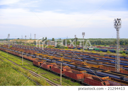Freight trains on city cargo terminal 21294413