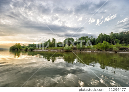 sunset over danube river in galati, romania sunset over danube river in galati, romania 21294477