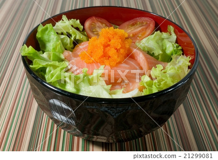 Boiled Rice Topping with Salmon and Vegetable Boiled Rice Topping with Salmon and Vegetable 21299081