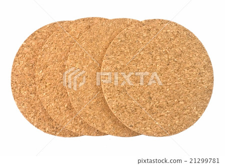 Round Cork Beverage Coasters on White Background 21299781