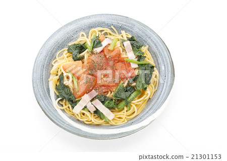 Food tomato bacon spinach pasta white back 21301153