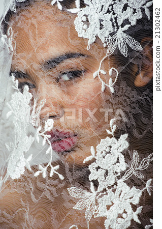 portrait of beauty young afro woman through white 21302462
