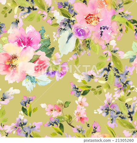 Seamless pattern with flowers watercolor - Stock Illustration [21305260 ...