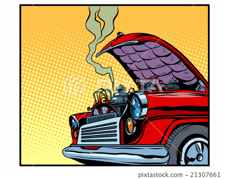 Broken car open hood engine smoke Broken car open hood engine smoke 21307661
