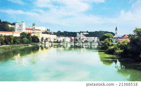 Passau, Lower Bavaria, Germany, illustration with colored pencil Passau, Lower Bavaria, Germany, illustration with colored pencil 21308518
