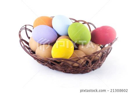 Many color of egg in basket Many color of egg in basket 21308602