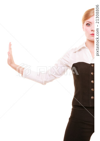 Businesswoman pushing away blank copy space Businesswoman pushing away blank copy space 21308806