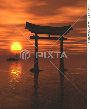 Japanese Floating Torii Gate, Sunset Japanese Floating Torii Gate, Sunset 21312496