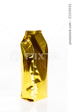 Golden foil bag package on white background Golden foil bag package on white background 21319332
