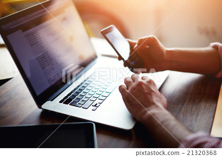 Stock Photo: Business man busy work with technology at office