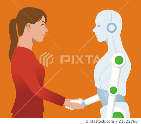 Human beings and humanoid robot shaking hands 21322760