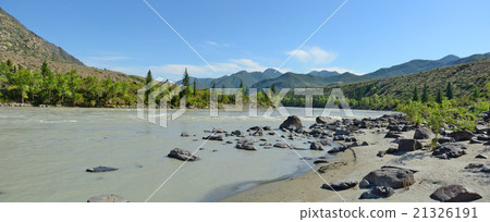 sandy beach on the river Katun sandy beach on the river Katun 21326191