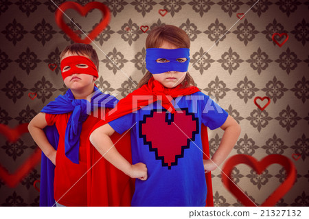 Composite image of masked kids pretending to be superheroes Composite image of masked kids pretending to be superheroes 21327132