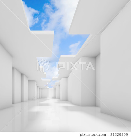 Abstract white empty room interior with sky 21329399