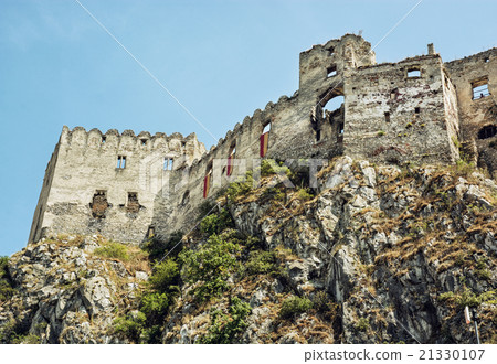 Ruins of Beckov castle on the high rock, Slovakia, beautiful pla Ruins of Beckov castle on the high rock, Slovakia, beautiful pla 21330107