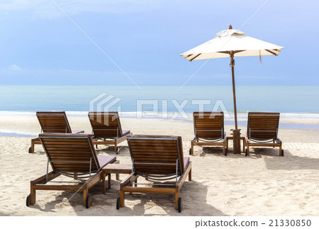 summer on the cha-am beach deckchairs and umbrella summer on the cha-am beach deckchairs and umbrella 21330850