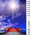 垂直的日本式橋樑木紅色油漆紅色夜雲彩背後照明CG 21331226