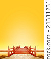 垂直日式橋木紅漆日落風景晴天CG 21331231