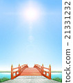 垂直的日本式橋樑木紅色油漆背後照明天天空CG 21331232