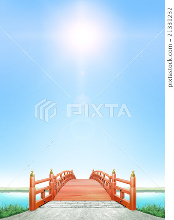 垂直的日本式橋樑木紅色油漆背後照明天天空CG 垂直的日本式橋樑木紅色油漆背後照明天天空CG 21331232