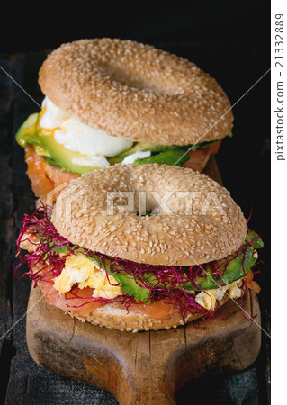 Bagels with salmon and egg Bagels with salmon and egg 21332889
