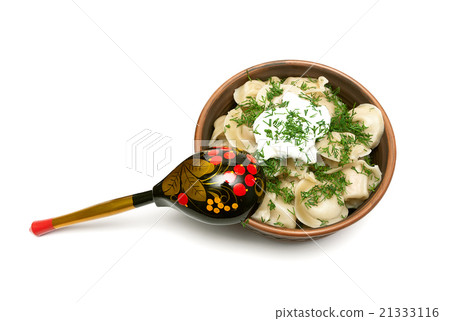Russian dumplings with sour cream and dill. 21333116