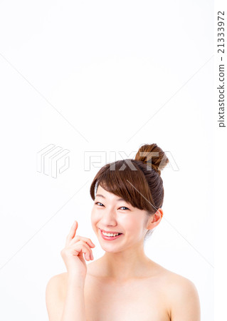 膚色美容圖像年輕女子美麗的皮膚皮膚護理白背美容圖像照片素材 21333972