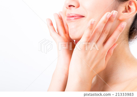 膚色美容圖像年輕女子美麗的皮膚皮膚護理白背美容圖像照片素材 21333983