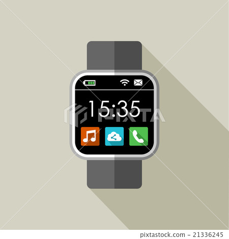 Smart watch illustration in 2d with time and apps Smart watch illustration in 2d with time and apps 21336245