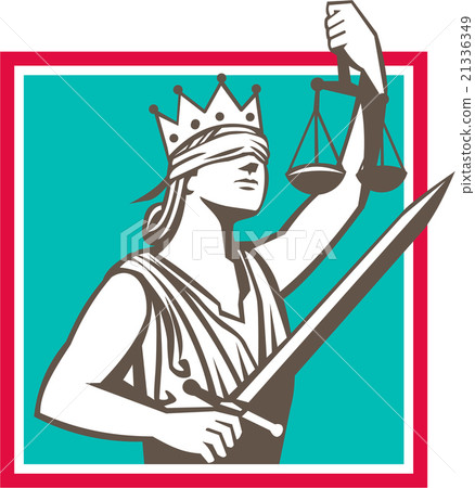 Lady Justice Raising Scales Sword Square Retro Lady Justice Raising Scales Sword Square Retro 21336349