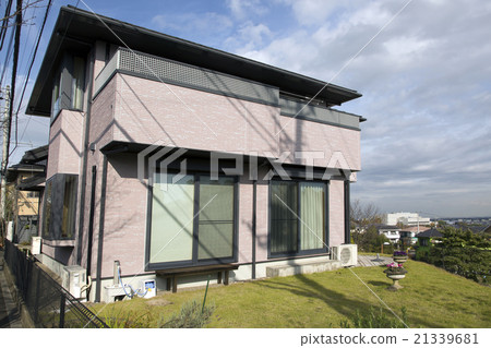 住宅新建住宅圖像建在山上的傾斜花園擁有廣闊的形象 住宅新建住宅圖像建在山上的傾斜花園擁有廣闊的形象 21339681