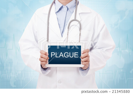 Doctor holding a tablet pc with plague sign Doctor holding a tablet pc with plague sign 21345880