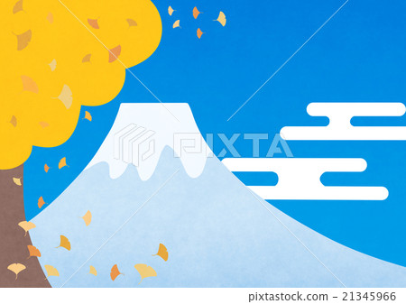 富士山和銀杏在蔚藍的天空中景觀 21345966