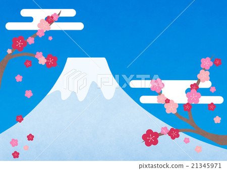 Mt. Fuji and plum landscape in the blue sky Mt. Fuji and plum landscape in the blue sky 21345971