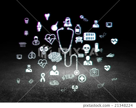Health concept: Stethoscope in grunge dark room Health concept: Stethoscope in grunge dark room 21348224