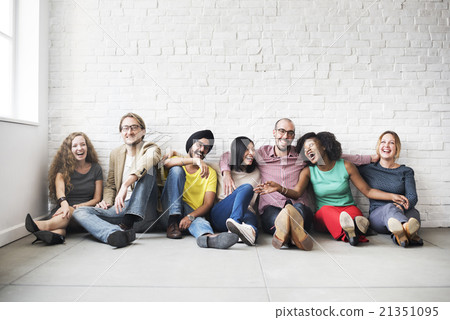 Diverse Cool People Sitting Smiling Concept Diverse Cool People Sitting Smiling Concept 21351095