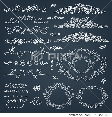 vector floral decor set of hand drawn doodle - Stock Illustration ...