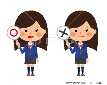 女子高中生○×板PNG白色邊框 21356079