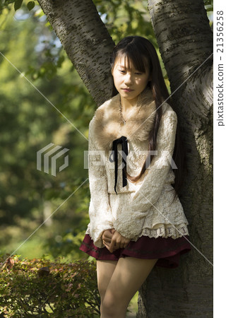 一棵樹的綠色森林公園樹倒下的樹木倒下一位女大學生新員工我感到悲傷的淚水 一棵樹的綠色森林公園樹倒下的樹木倒下一位女大學生新員工我感到悲傷的淚水 21356258