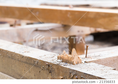 Floorboard foundation laying house demolition trader semi-destructive building to destroy houses dismantling work wood waste material disrupting Japanese architecture 21356833