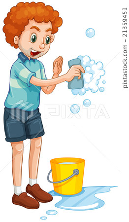 Man with yellow bucket and cleaning sponge 21359451