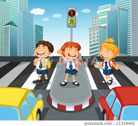 Children crossing the road on zebra crossing 21359460