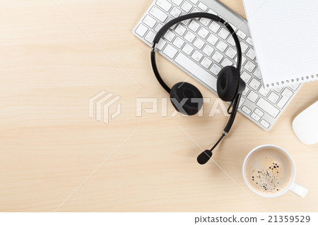 Office desk with headset and pc Office desk with headset and pc 21359529