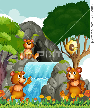 Bears relaxing by the waterfall 21359882