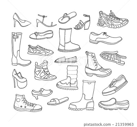 Fashion collection. Different Hand Drawn Shoes. Fashion collection. Different Hand Drawn Shoes. 21359963